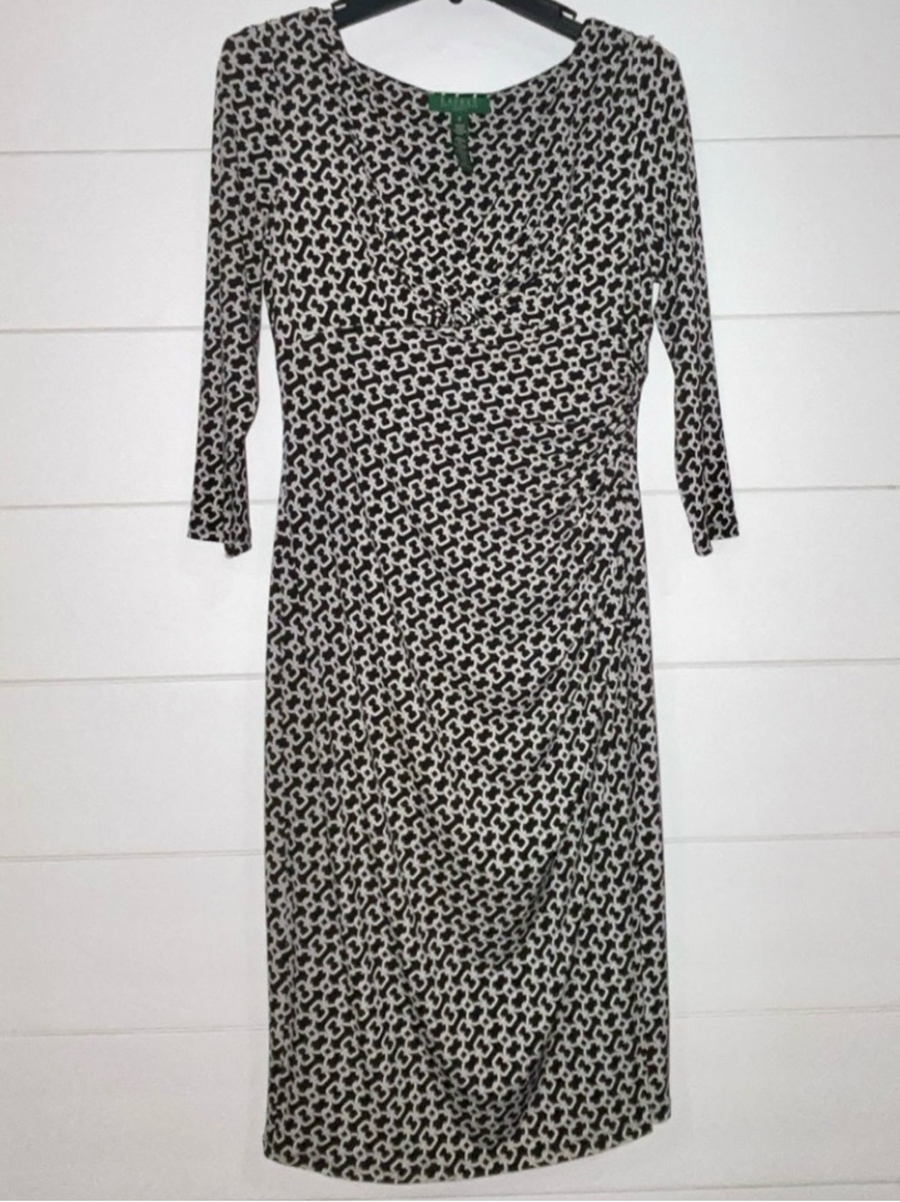 Lauren Ralph Lauren Black and White Geometric Long-Sleeve Dress